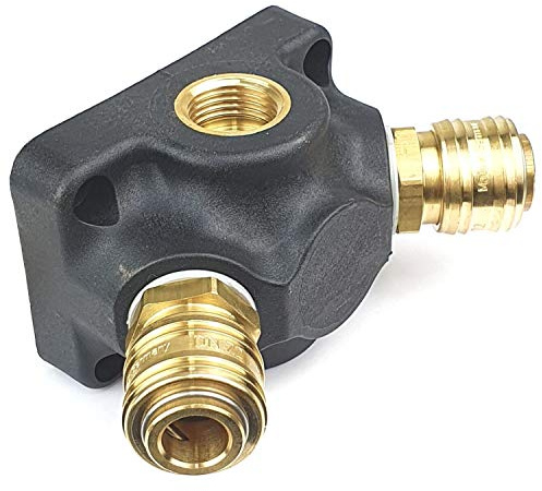 Druckluftverteiler Wanddose Druckluftweiche aus Kunststoff mit 1x G 1/2 Eingangsgewinde, 2 x 1/2 Abgangsgewinde und 2 x Kupplungsdosen NW 7,2 Messing Luftweiche