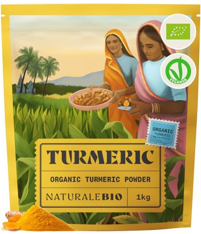 NaturaleBio Organic Turmeric Powder 1kg | 100% Pure Ground Turmeric Root | Non-GMO, Additive-Free, Sustainably Sourced from India | Rich in Curcumin, Perfect for Cooking, Teas & Wellness