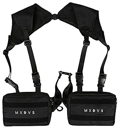 Holanew Unisex Black Chest Rig Bag Streetwear Tactical Vest Hip-hop Chest Bags Fashion Tactics Waist Pack Woman Functional Square Bag(Black)