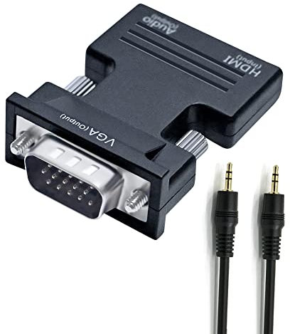 DTech HDMI to VGA Adapter with 3.5mm Audio Port Out for Old Computer Monitor PC TV (Female HDMI Input, Male VGA Output)