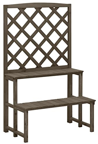 MOONAIRY Blumentreppe mit Rankgitter, Pflanzentreppe Outdoor, Kräutertreppe, Blumenständer, Blumenleiter Draußen, Kräutertopf Garten, Grau 70x42x115cm Massivholz Tanne
