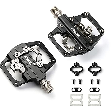 ANSJS 2 in 1 SPD-Fahrradpedale, CNC Aluminium Rutschfest, Klickpedale Set für BMX MTB Trekking Mountainbike Rennrad, Achse 9/16 (M213)