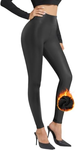 Zhiaek Leggings Simili Cuir Femme Taille Haute Sexy Pantalon Collants en Cuir Noir Tissu en Polaire Thermique
