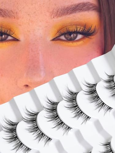 Manga Lashes Wispy False Eyelashes Natural Look 14mm Cat Eyelashes Anime Lashes 0.1mm Thin Band Manhua Lash Strips 3D Volume Strip Lash Pack C Curl Eyelash 7 Pair Siligli