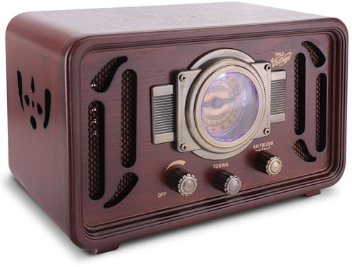 Pyle Retro Wireless Bluetooth Radio Speaker - Classic Vintage Style Audio Sound Receiver System w/Built-in Stereo Speakers, USB, SD Card Slot, AUX, RCA, MP3, AM/FM Tuner PUNP34BT.5