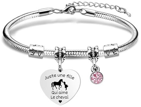 Aosyoisk Cadeau de cheval pour les filles, bracelet réglable en argent avec pendentif de cheval bijoux de mode cadeau d'anniversaire (Couleur rose)