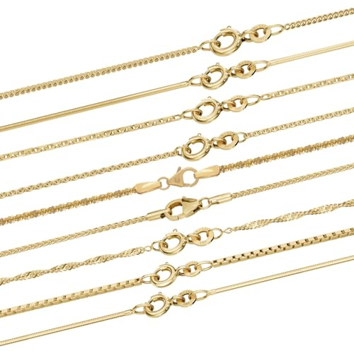 hoplo holzenplotz Edle feine dünne filigrane Goldkette massiv 333-8 Karat Gold Halskette, Länge der Kette:50 cm Halskette, Kettenart Auswahl:Ankerkette rund 0.8 mm