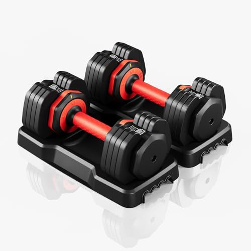 Dripex Set di Manubri Regolabili 25 lbs x2 Con Manico Antiscivolo, Dischi Regolabili e Vassoio di Appoggio, Fitness in Acciaio