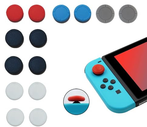 14 Stück Switch Joystick Kappen für Nintendo Switch,Ersatzkappe für PS5/PS4 Controller Zubehör,Antirutsch Ersatzkappe für Nintendo Switch Ersatzteile Thumb Grips(2 Blau 2 Rot 4 Schwarz 4 Weiß 2 Grau)