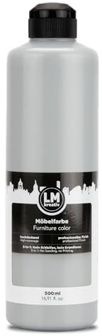 LM-Kreativ Pintura para muebles de 500 ml, color gris medio, barniz para muebles de alto opacidad para interiores y exteriores, pintura para muebles sin lijar, color para cocina/cocina, sin olor y