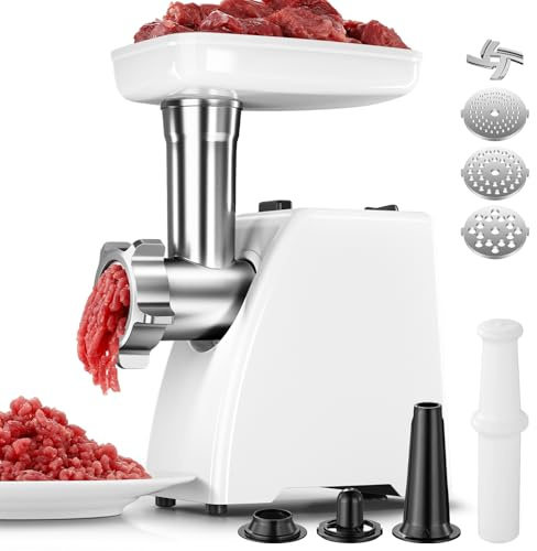 AMZCHEF Electric Meat Grinder,Sausage Stuffer Maker With Blades,3 Plates, Sausage Tube & Kubbe Kit for Home & Kitchen Using