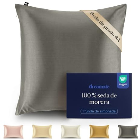 Dreamzie Seidenkissenbezug 100% Silk Pillowcase 22 Momme Güteklasse 6A - Oeko-Tex Zert. für Haar und Haut - 1 Stück - Dunkelgrau - 80 x 80 cm