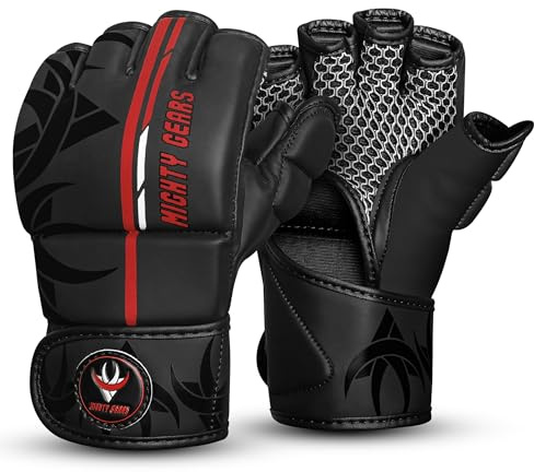 Mighty Gears Matte Black MMA Gloves Martial Arts Mitts Grappling Sparring Men Muay Thai Cage Fighting Boxing Combat Sports Women pink UFC Punching Bag Training (Red, XL)