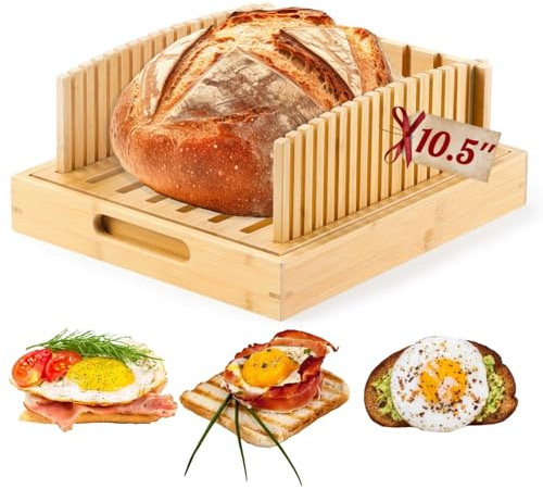 Bread Slicer for Sourdough Rounds, Bread Slicing Guide for Homemade Bread, Wide Bamboo Base for Artisan Loaves, Compact Design, Doubles as Serving Tray (No Knife)