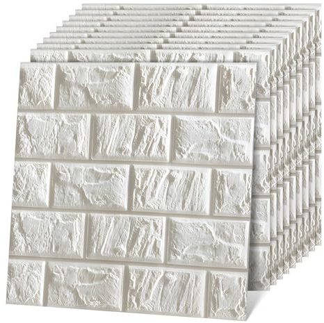 SIMDAO Pannelli da parete 3D da rimuovere e incollare in grigio retrò, 10 pezzi di carta da parati 3D in pietra espansa XPE, carta da parati autoadesiva in schiuma per camera da letto, scale, cucina