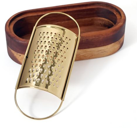 Box Cheese Grater With Container Stainless Steel Parmesan Cheese Grater With Wood Handle Shredder Zester Grater Box Kitchen Handheld Cheese Spoon Grater-Gold Colour (Without Handle)