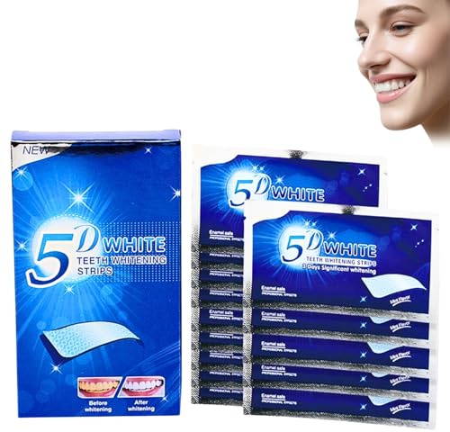 5D Zahnaufhellungs Strips, 14 Paar Teeth Whitening Strips mit Natürlichen Inhaltsstoffen & Minze Geschmack, Wirksame Formel Schnelles Entfernen Zahnflecken für Weiße Zähne, zahnweiss bleaching stripes