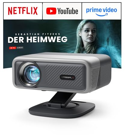 Smart Beamer 4K【Netflix-Fähig & Dolby Audio】VISSPL 3500 ANSI Video Projektor,Autofokus&Trapezkorrektur,1080P Full HD WiFi6 Bluetooth Heimkino/Outdoor Beamer mit 360°-Halter für Handy【Upgrade Version 】