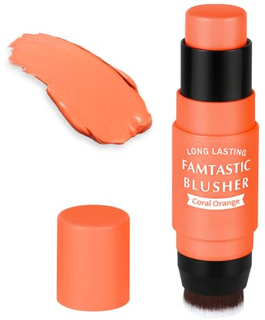 BUTBU Colorete en Barra, Naranja Colorete en Barra Multiusos Larga Duración, 3 en 1 Colore-te en Stick con Doble Extremo, para Ojos Mejillas Labios, Textura Cremosa y Acabado Luminoso, Vegan, Tono 03