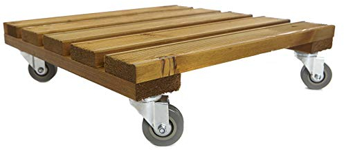 Heavy Duty Large Wooden Square Plant Pot Caddy - Pot Stand with Wheels 40cm x 40cm – Wood Flower Mover Trolley on Caster