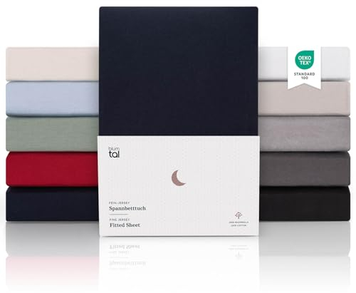 Blumtal® Premium Spannbettlaken 100x200cm Jersey Boxspringbetten im 2er Set - Oeko-TEX zertifiziertes Bettlaken 100x200 Spannbettlaken - Bettlaken Baumwolle Boxspringbett - Dark Ocean Blue - Blau