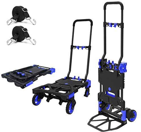 Oyoest Carretilla de Mano Plegable Resistente de 330 Libras, Carrito Convertible con Mango retráctil y 4 Ruedas de Goma, camión de Mano portátil Plegable para Equipaje, Personal, Viajes, móvil y