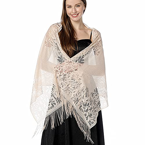 Ladiery Bufanda de encaje floral para mujer con borlas, malla suave con flecos, para vestidos de fiesta de noche de boda