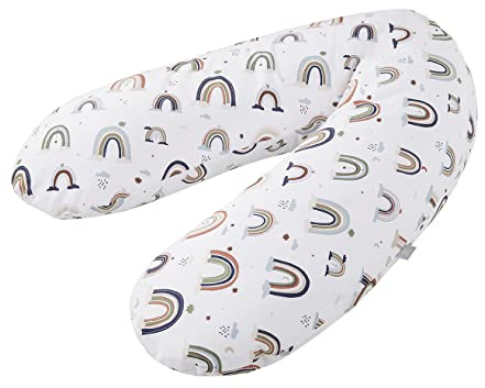 Rotho Babydesign Stillkissen Multi (190 x 35 cm) - Hypoallergen - geräuschlos - Seitenschläferkissen - Maschinenwaschbar - Motiv Boho Rainbow