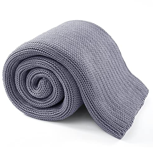 Guohaoi Knitted Weighted Blanket for Adults (Light Grey 60x80 15lbs) No Beads Cooling Throw Blanket for Hot Sleepers, Home Decor Breathable Chunky Knit Heavy Blanket Use on Queen/King Size Bed