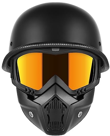 TRUSTERTHEE Motorcycle Half Helmets with Face Shield, German Style Motorcycle Helmet for Adult Men Women, DOT Approved Retro Half Shell Helmet for Moped Cruiser Scooter (Medium, 1Matt Black)