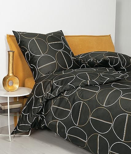 Janine Bettwäsche 155x220cm + 80x80cm J. D. - weicher Bettbezug aus Mako Satin - mit Reißverschluss - 100% Baumwolle - Öko-Tex - Schokoladenbraun Atlantik