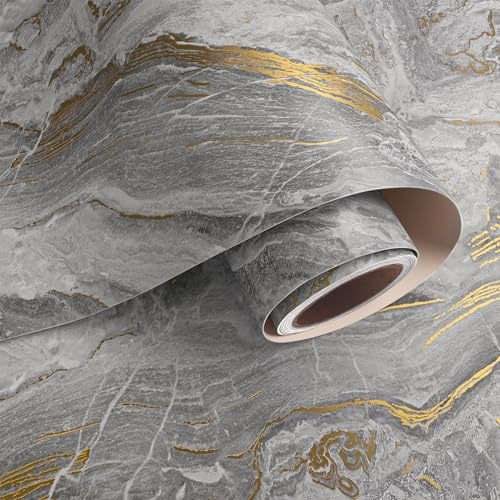 VaryPaper Papel de pared Marmol Gris Oro Mate 40cmx200cm Papel Autoadhesivo para Muebles Marmol Papel Adhesivo para Encimera Cocina Papel pared Baño Impermeable Papel Tapiz Comedor Mesa Armario