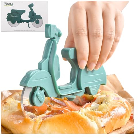 KASESSS Rotella Tagliapizza Moto, Taglia Pizza Divertente, Tagliapizza in Acciaio Inox Lame,Rotella Pizza con Supporto, Tagliere Pizza con Rivestimento Antiaderente Utensili da Cucina,Regalo Creativo