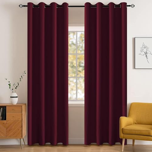 YSTELLAA Vattentätt Mörkläggningsgardin 2 Stycken, 140 X 300CM, Termiska Gardiner Med Öljetter, Ljustäta Sovrum, Ogenomskinliga Ljudisoleringsgardin, För Sovrum Och Vardagsrum, Vinröd