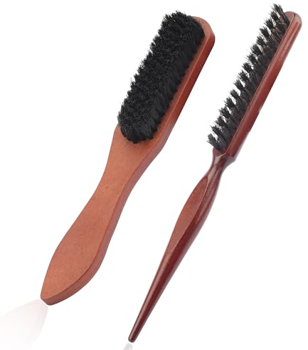 2 Stück Wildschweinborsten Bürste Sleek Bun Bürste Teasing Hair Brush Boar Bristle Bartbürste Männer Weiche Naturborsten für Haar und Bart Styling