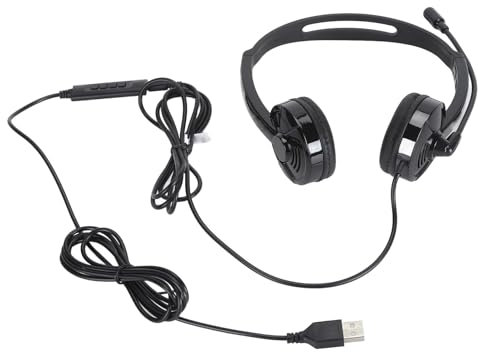 Jectse Cuffie Telefoniche con Filo, Cuffie Fisse da Scrivania con Riduzione del Rumore con Microfono, Cuffie Binaurali HiFi USB da 3,5 Mm con Archetto Regolabile, Cuscinetti Auricolari