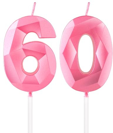mciskin Pink 60th Birthday Candles, 3D Number 60 Candles for Cake, Women Men 60th Birthday Decorations,Pearl Pink Candle Cake Topper Decorations for Birthday Party Weddings Anniversary Supplies