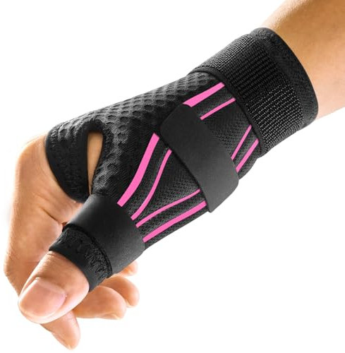 FREETOO Ergonomische Daumenbandage Rechts und Links, Atmungsaktive und Weiche Daumenschiene, Daumenorthese bei Arthrose, Sehnenscheidenentzündung, Schnapdaumen, Damen und Herren, S/M, Schwarz/Pink