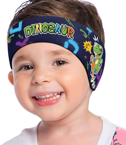 MoKo Schwimmen Stirnband, Neopren Schwimmband Ohrenband Wasserdichtes Kopfband Haarband mit Hohe Elastizität und Klettverschluss Ohrenschutz Band für Kinder Alter 3-9, M Größe, Graffiti Dinosaurier