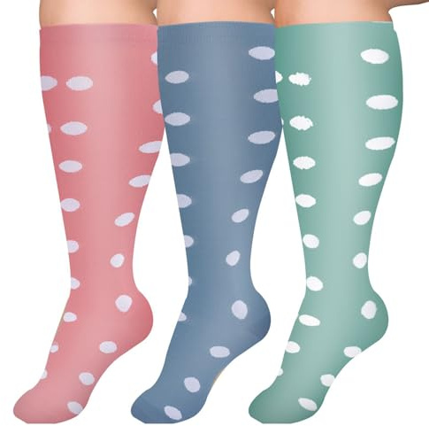 Valcatch 3 Pares de Calcetines de Compresión de Talla Grande para Mujer Pantorrilla Ancha Extra Rodilla Alto Soporte Circulación para Enfermeras Correr Embarazadas Calcetines de compresión