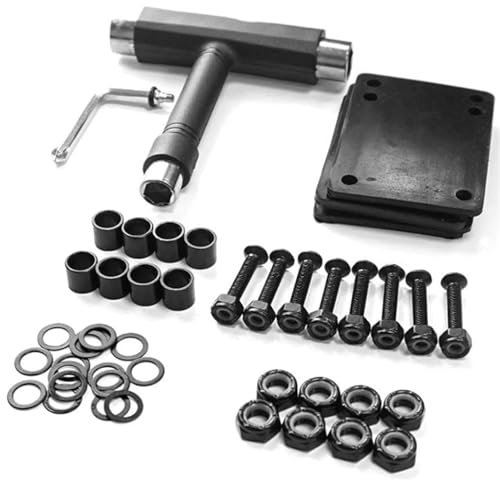 AMEEDA Skateboard Hardware Kit skateboard-hårdvara, skridsko-T-typ verktyg, skateboard-riser-stötdämpare-kuddar, stötdämpare-hårdvaruskruvar, axelskivor/muttrar/avståndshållare