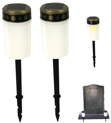 Obelunrp Solar Grave Lights 2PCS Waterproof Solar Cemetery Lights for Grave Flameless Solar Memorial Lights Outdoor Stake Lights for Grave Decorations Memorial Gifts White, Solar Grave Lights