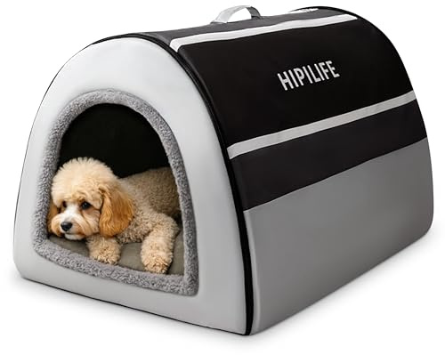 ALLSOPETS Cama para Perro y Gato 2-en-1 Plegable Tienda Cueva Térmica para Gatos y Perros Pequeños y Medianos | Casa Portátil para Mascotas con Asas para Sueño Profundo (Gris Escandinavo, XXL)