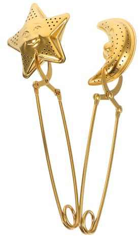 POPETPOP Colador De Té Forma De Bola De Acero Inoxidable Pinza Para Hojas De Té Níquel Filtro Para Taza Con Mango Aislante Reutilizable Set De 2 Piezas Con Diseño Estrella y Luna