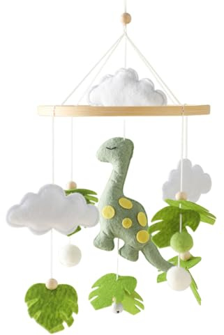 Crib Mobile - Baby Mobile | Cot Mobiles with Music | 3D Clouds Green Leaves Wind Chime | Multifunctional Hangable Cartoon Dinosaur Toddler Pendant for Boys, Girls, Kids