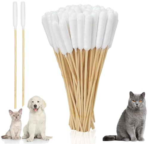 DIFLAX 200 Pièces Coton Tige Avec Boîte De Rangement, Coton Tige Longs, Coton Tige Chien, Nettoyage Oreille Chien/Chat, Cotons Tiges pour Animaux De Compagnie Oreilles Nettoyage(15cm)