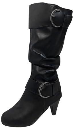 Generisch Stivali medi da donna, autunnali, invernali, in pelle d'agnello, da motociclista, da cowboy, 01 nero, 40.5 EU