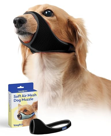 TinyRex Dog Muzzle, Breathable Mesh Muzzle for Small Medium Sized Dogs, Soft Muzzles to Prevent Biting Barking, Adjustable Comfort Fit, Training and Walking Allows Panting and Drinking (Black, 2)