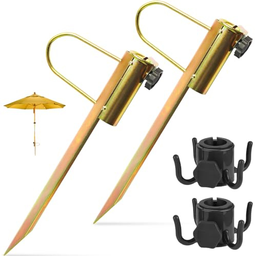 2 st gräsklippare parasollhållare med krokar, 22–32 mm diameter metall parasollstativ, golvhylsa parasollhållare markspett, parasoller golvankare, paraplyhållare golv för strand, gräs, San