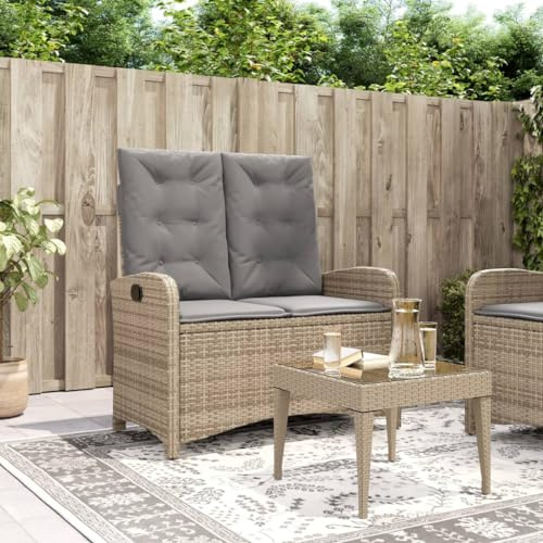 QZZCED Sillón Reclinable de Jardín con Cojines Ratán Sintético Beige, Respaldo Ajustable y Reposapiés, Mueble Exterior Duradero y Cómodo para Relajarse